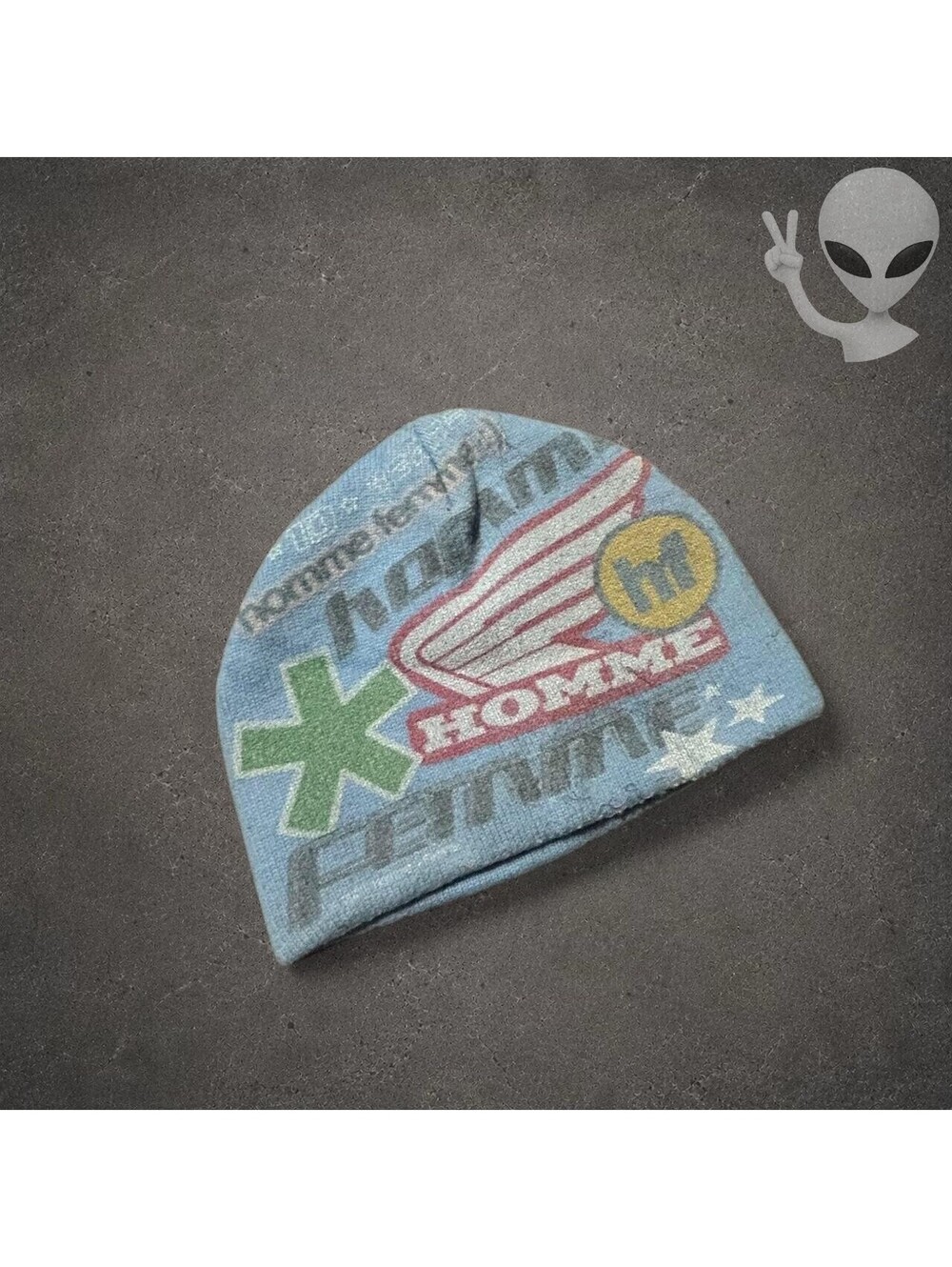 Homme Femme Wool Racing Beanie Blue Moto Cross Graphic Knit Hat OS